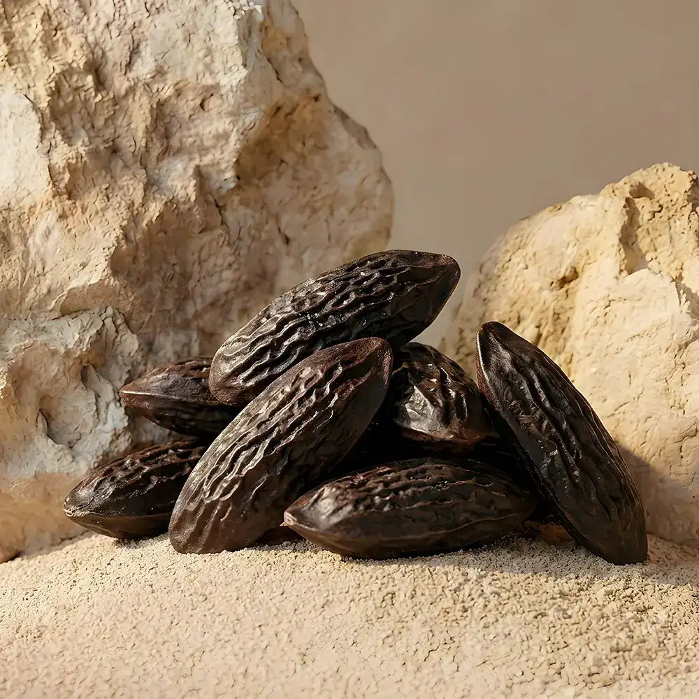 Group of Tonka on a sandy surface with a stone background