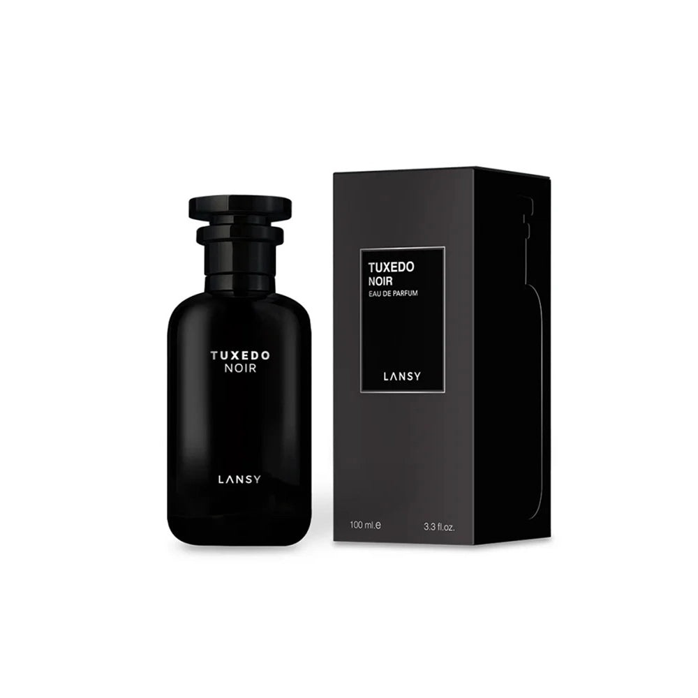 Lansy Tuxedo Noir perfume bottle and packaging on a white background