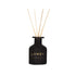 Black LANSY diffuser bottle with wooden sticks on a white background