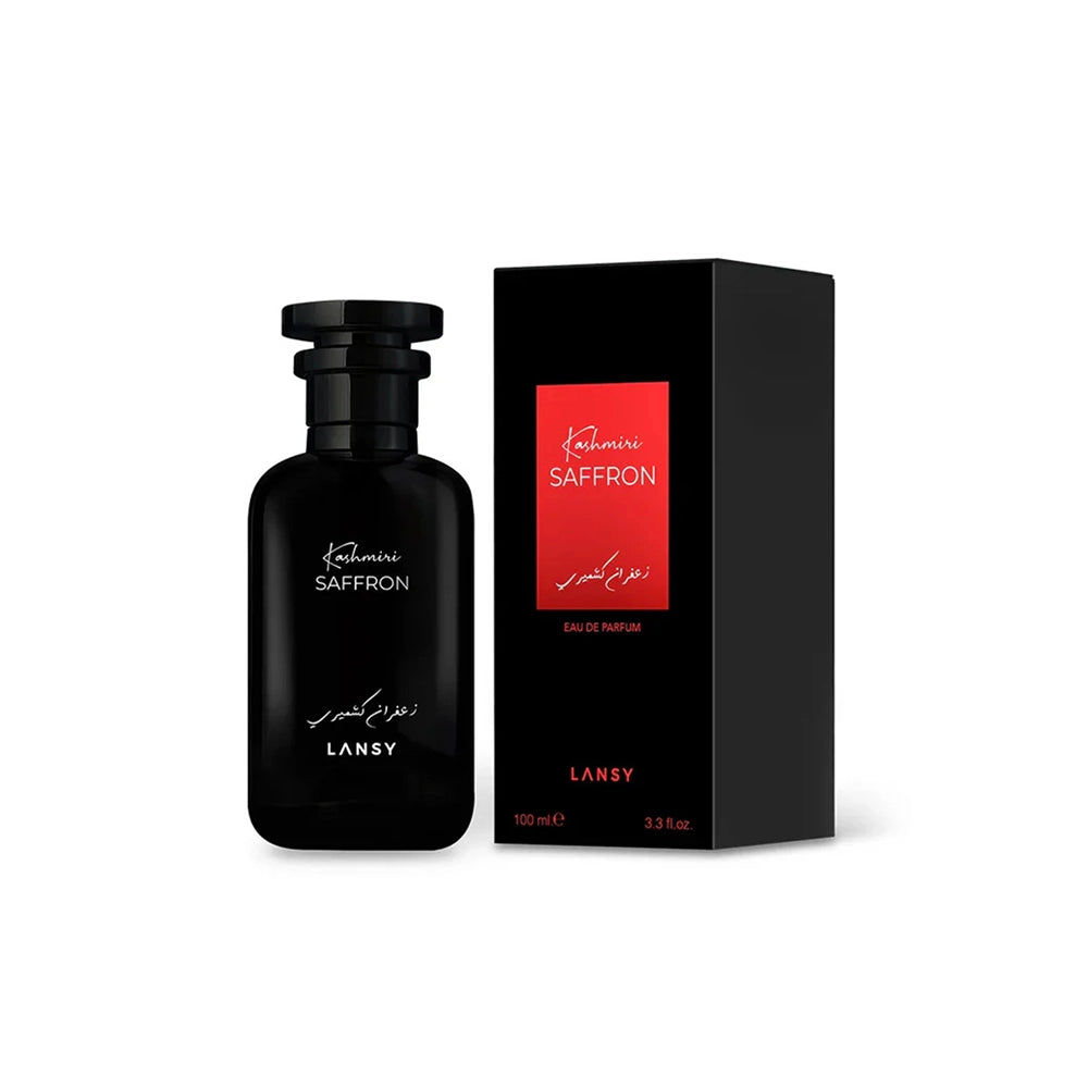 Black perfume bottle and packaging with &